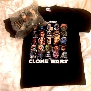 Star Wars boys Clone wars  Med 14/16 shirt & Luke Skywalker Mc Donald’s toy